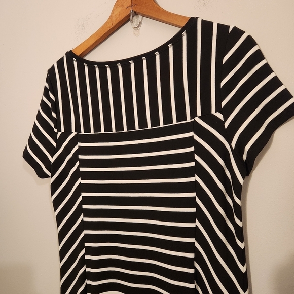 Soma Cafe Striped Black Trapeze Dress - Soft & Flowy - Your Summer Go-To! - Picture 10 of 13